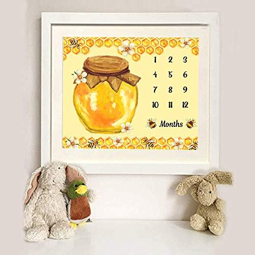 Bees Theme Baby Milestone Blanket - Soft Flannel Honey Jar Design