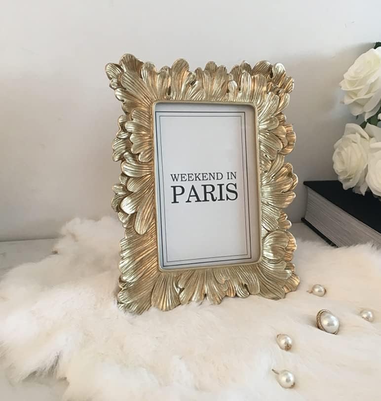 Retro 6 Inch Resin Photo Frame with Gold Trim