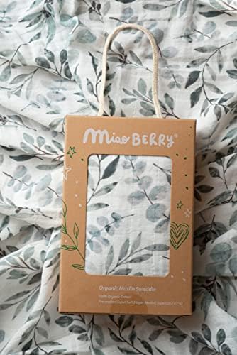 Miaoberry Organic Muslin Swaddle Blanket with Free Hat and Wooden Sign