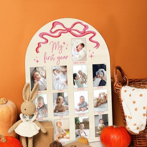 My First Year Milestone Photo Board with Pink Bow