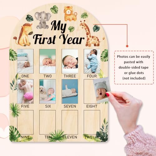 ORIGACH 12-Month Baby Growth Photo Frame with Jungle Animals