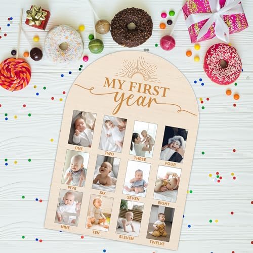 One Year Wood Photo Board for Baby Milestones