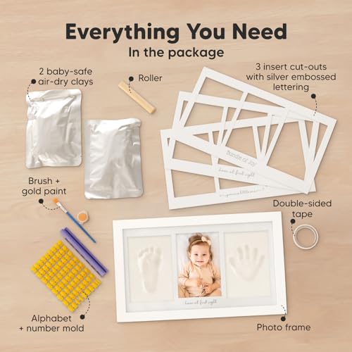 KeaBabies 12-Month Baby Photo Frame with Handprint Footprint Kit