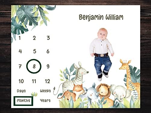 Personalized Baby Milestone Blanket 50x40 Safari