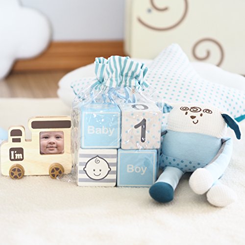 Im Solid Wood Milestone Blocks for Baby Growth 4 Pcs Blue