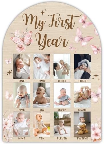 My First Year Milestone Photo Board - Pink Butterfly Decor