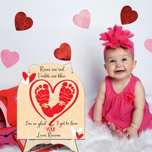 DIY Baby First Valentine Footprint Sign with Roses 1