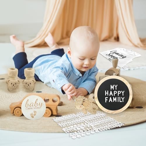 CIXICM Pregnancy Announcement Set with Felt Board Bodysuit Socks Wooden Sign