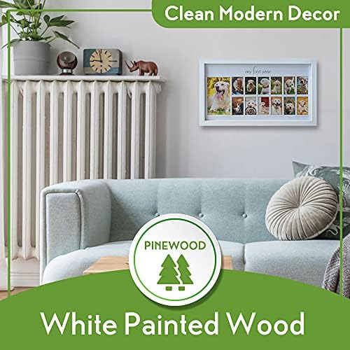 Green Pollywog First Year Dog Photo Frame 12-Month Keepsake Display White Wood Frame