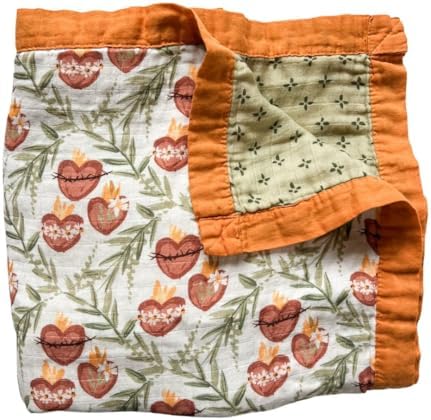 Holy Family Hearts Double Sided Muslin Blanket 47 X 47 Soft Swaddle for Baby