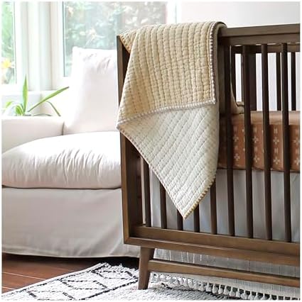 Crane Baby Quilted Cotton Blanket 36x36 Light Yellow