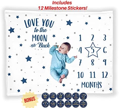 ELLO HOME BABY Monthly Milestone Blanket with 12 Stickers