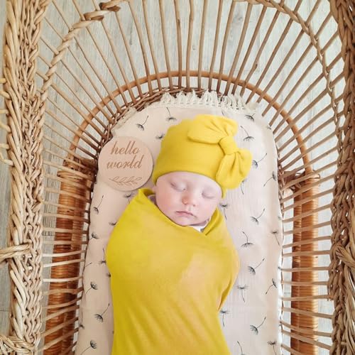 AQOKKA Newborn Swaddle Blanket with Bow Hat Mittens Wooden Card Set 1