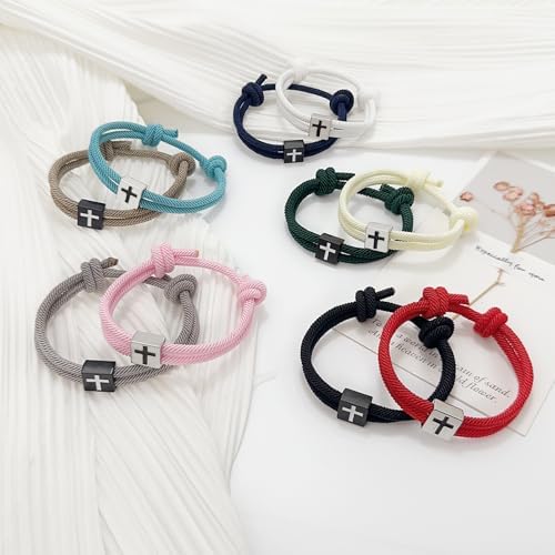 2 Pcs Braided Cross Bracelet Adjustable Rope Christian Gifts for Men Women Teens
