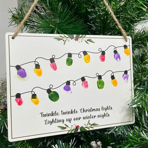 Fingerprint Christmas Lights Hanging Sign Babys First Christmas DIY Keepsake
