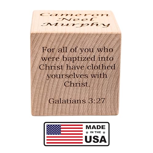 Palmetto Wood Shop Baptism Baby Block - Custom Engraved Handcrafted in the USA 3 Sizes 3 Colors