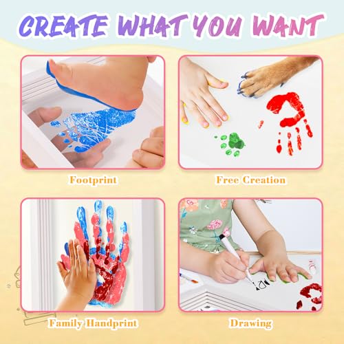 IvyWind Family Handprint Kit - DIY Keepsake Wooden Frame 6 Colors Non-Toxic Paint Mothers Day Gift
