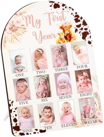 Cheerupp Highland Cow My First Year Photo Frame Pink 12 Months Baby Milestone Display Board