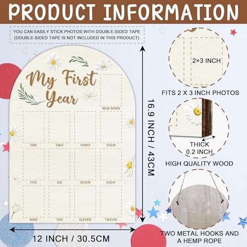 My First Year Milestone Photo Board 12 Months Wooden Frame