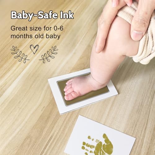HAMUIERS Baby Hand Footprint Frame with Inkless Pads White Gold