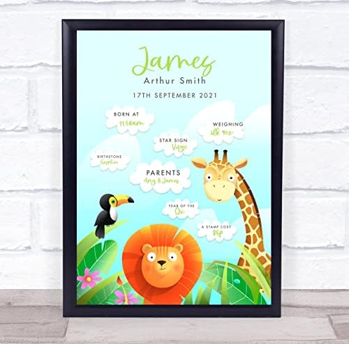 New Baby Jungle Animals Birth Details Christening Keepsake Print 1