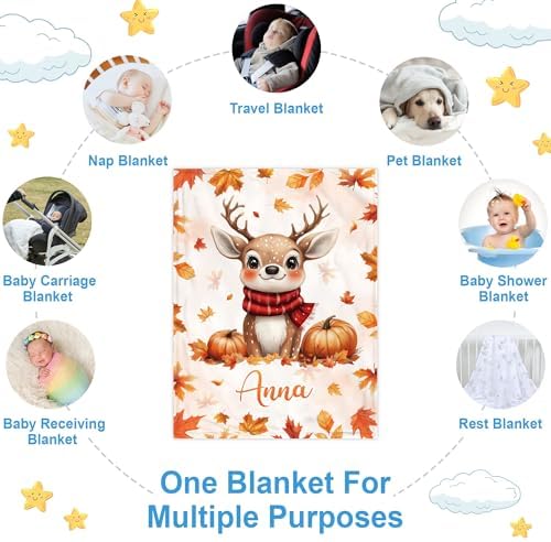 Hyturtle Personalized Fall Reindeer Baby Blanket