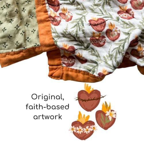 Holy Family Hearts Double Sided Muslin Blanket 47 X 47 Soft Swaddle for Baby