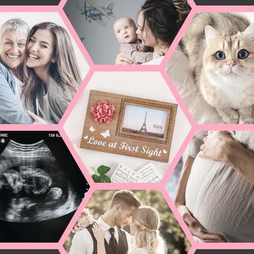 BAYSBAI Wooden Sonogram 4x6 Photo Frame with Rustic Pink Flower