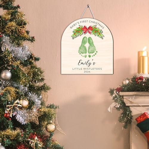 Personalized Christmas Footprint Sign with Baby Name