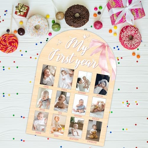 My First Year Milestone Photo Board with Pink Bow Decor