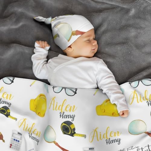 Personalized Swaddle Blanket with Hat Headband Set for Newborns