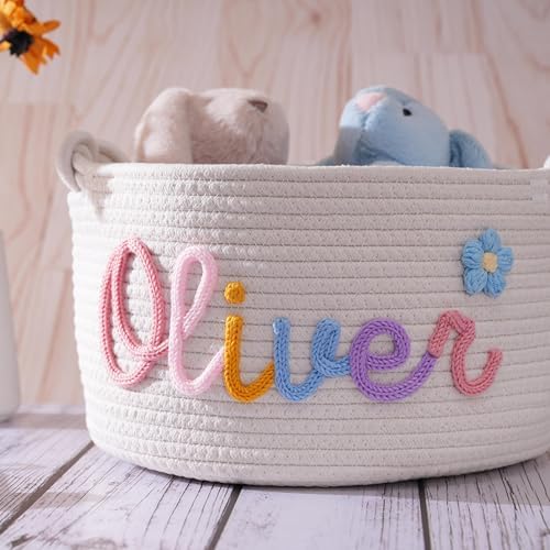 JUPPE Personalized Baby Name Basket with Cotton Rope Design