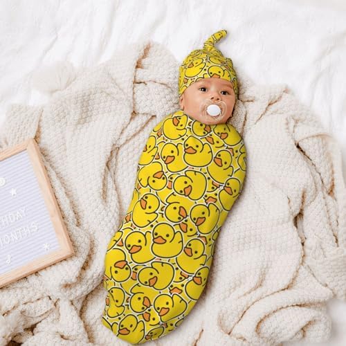 Sanghing Cute Rubber Duck Swaddling Blanket with Hat