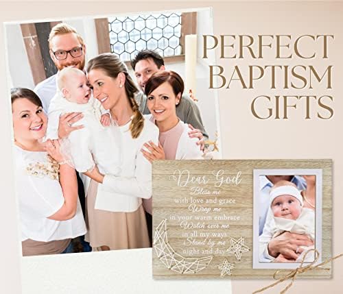 Baptism Gifts for Girls Boys - Wooden 4x6 Frame with Blessing Art