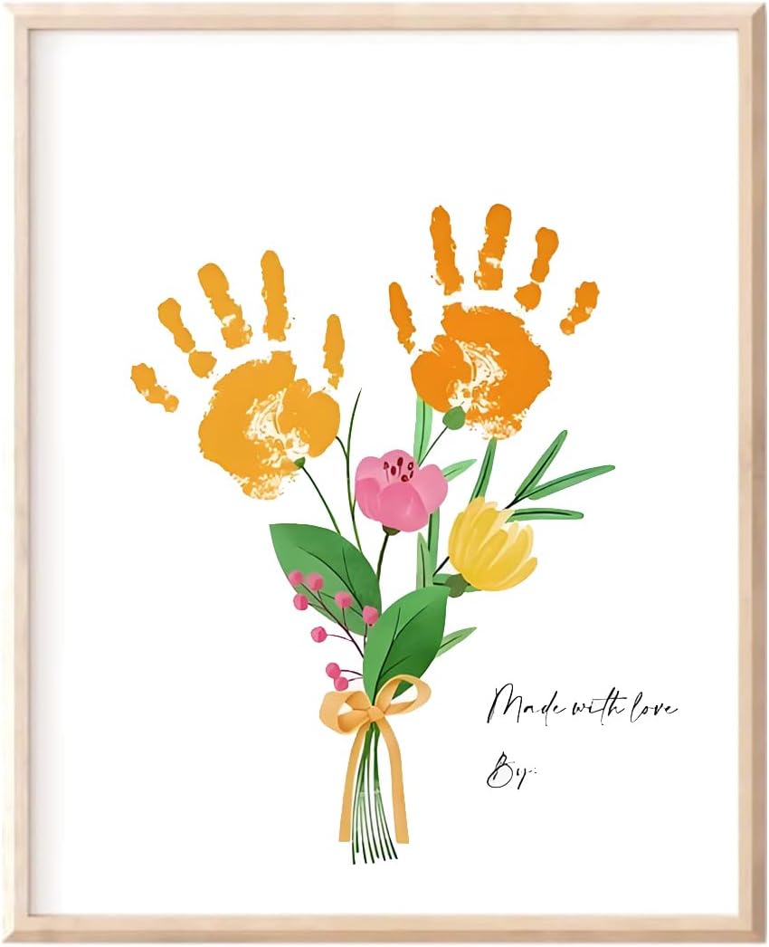 Poranlem Baby Handprint Floral Bouquet Wall Art Print