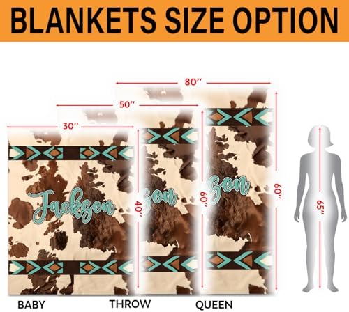 Personalized Baby Blanket with Cow Print - Custom Name Keepsake for Newborns