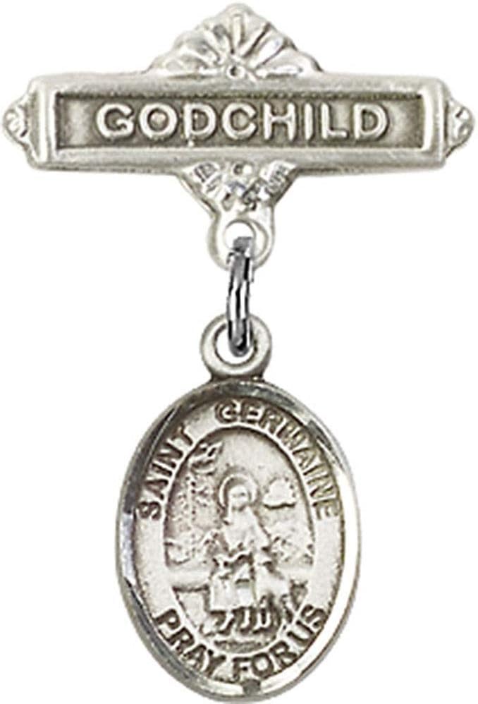 Religious Obsession Baby Badge with St Germaine Charm and Godchild Pin - Made in USA