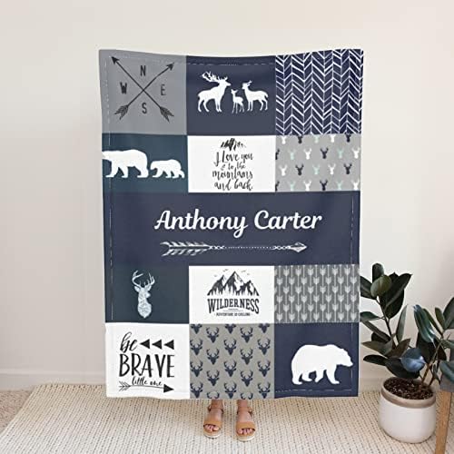 Sweewind Personalized Baby Blanket with Name and Beanie Hat