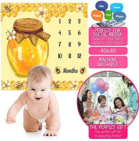 Bees Theme Baby Milestone Blanket - Soft Flannel Honey Jar Design