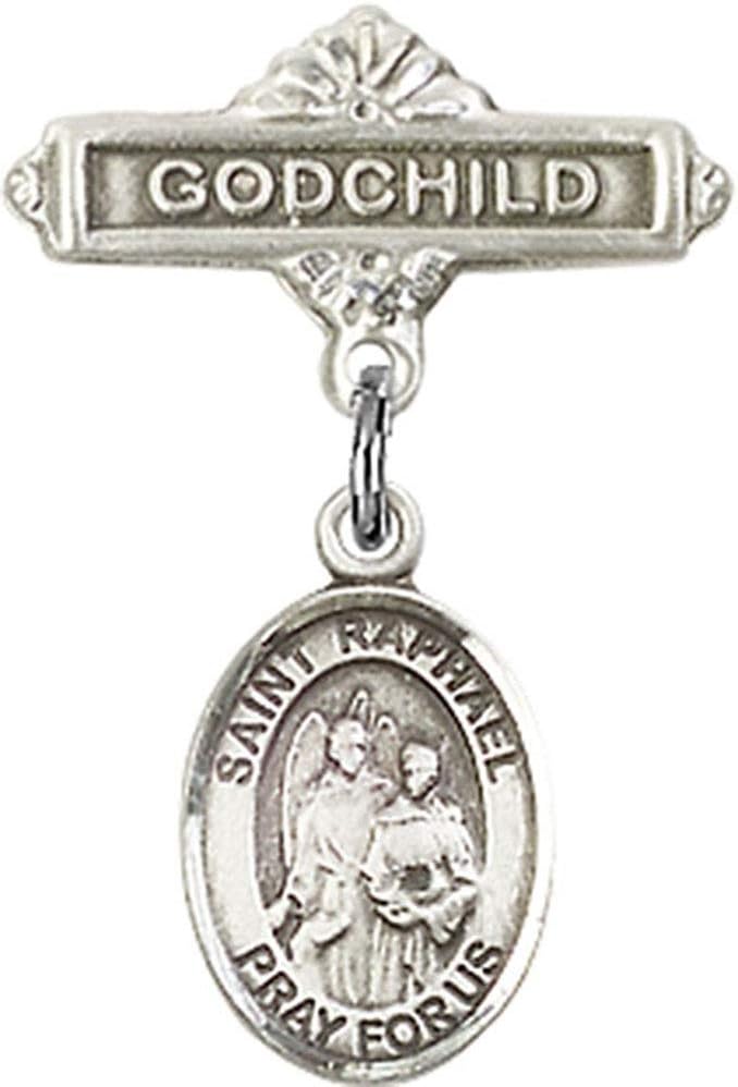 Religious Obsession Baby Badge with St Raphael Charm - Made in USA