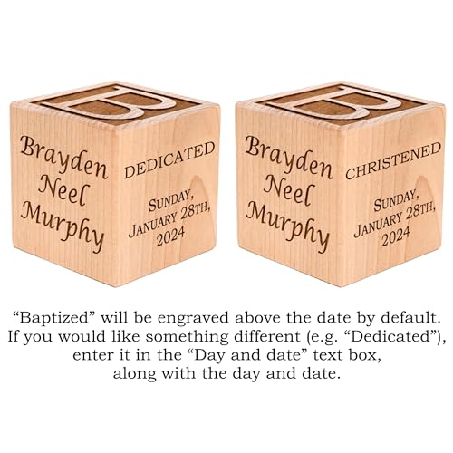 Palmetto Wood Shop Baptism Baby Block - Custom Engraved Handcrafted in the USA 3 Sizes 3 Colors