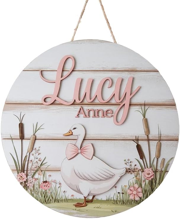 Personalized Wood Name Sign with Pink Goose Design