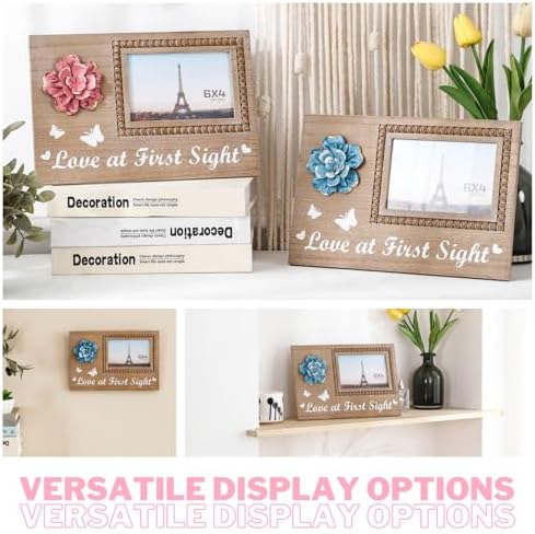 BAYSBAI Wooden Sonogram 4x6 Photo Frame with Rustic Pink Flower
