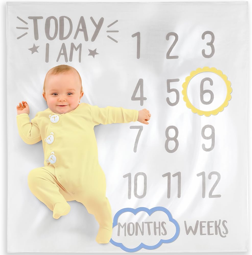 Amscan Milestone Baby Blanket Set - 3-Pack White Grey