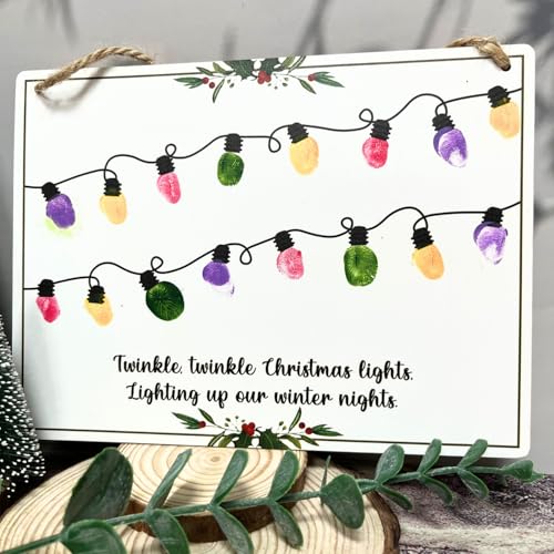 Fingerprint Christmas Lights Hanging Sign Babys First Christmas DIY Keepsake