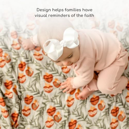 Holy Family Hearts Double Sided Muslin Blanket 47 X 47 Soft Swaddle for Baby