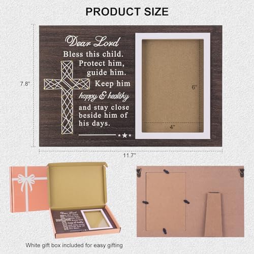 Yakucho Baptism Frame for Boys and Girls - 4x6 Inch Double Frame with Blessing Card