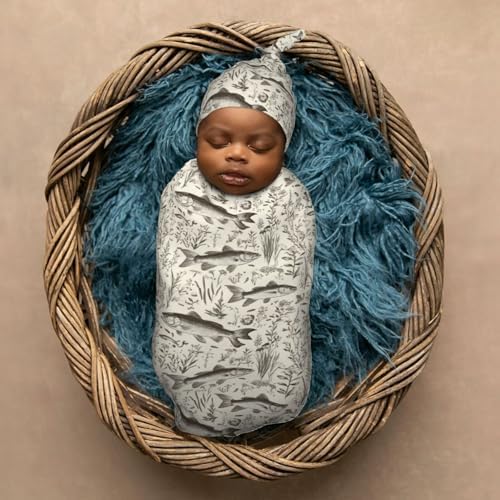 Muishi Vintage Bass Fishes Fishing Swaddle Blanket Hat Set 1