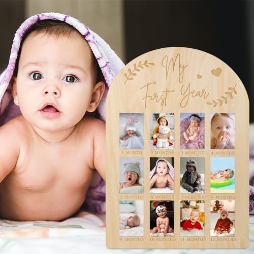 PEUTIER First Year Wood Photo Frame for Baby Keepsakes 17x12 Inch