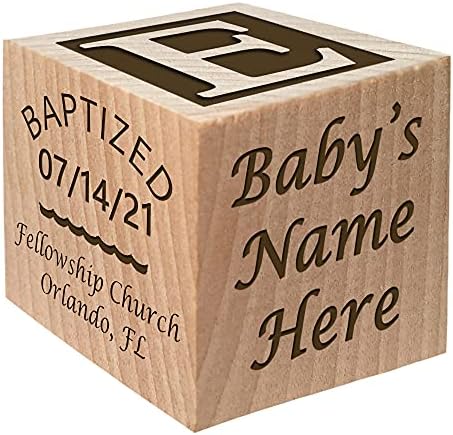 Glitzby Baptism Keepsake Wooden Block Personalized
